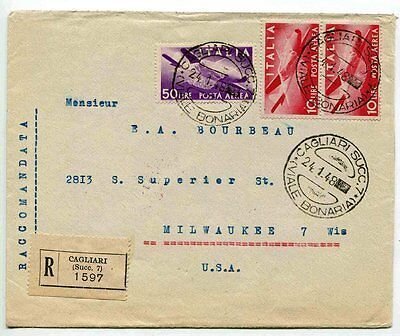 Air Mail Lire 50 on cover Racc. for the USA