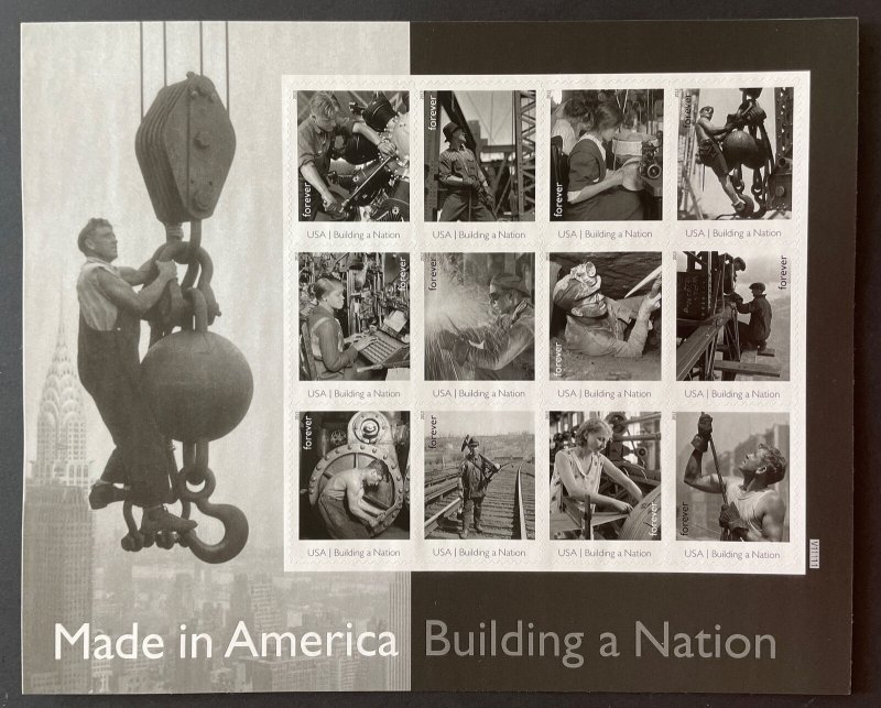 4801 (5) MADE IN AMERICA - MAN ON HOISTING  BALL Pane of 12 Forever Stamps MNH