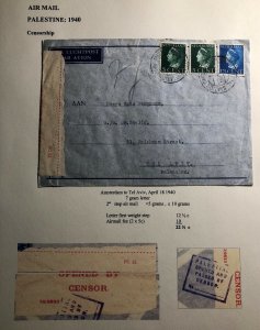 1940 Amsterdam Netherlands Censored Airmail Cover To Tel Aviv Palestine