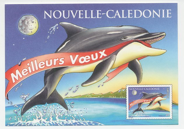 Postal stationery New Caledonie 1997 Dolphin - Best Wishes - Moon