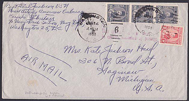 EGYPT USA 1950 Diplomatic mail cover cancelled WASHINGTON on arrival.......53784