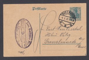 Germany, Mi P120 AI used 1921 30pf Postal Card, Rate 5, BAD LAUSICK 1.1.21 cance