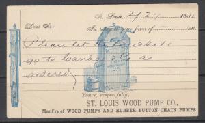 US, UX5 used. 1882 Illustrated Advertising Card, St. Louis Wood Pump Co.