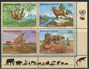 UNITED NATIONS Sc#NY 818-821 GE 386-389 VI 308-311 2002 Endangered Species MNH