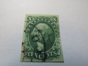 US Stamps, Scott #15,Used 1855 XF 10¢, 4 Large Margins, w/R.Doporto Certificate,