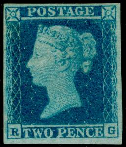 SG14, 2d blue, M MINT. Cat £6250. 4 MARGINS. RG