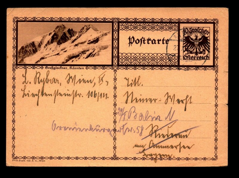 Austria 1928 10g Mountain Cacheted Postal Card Used - L11382