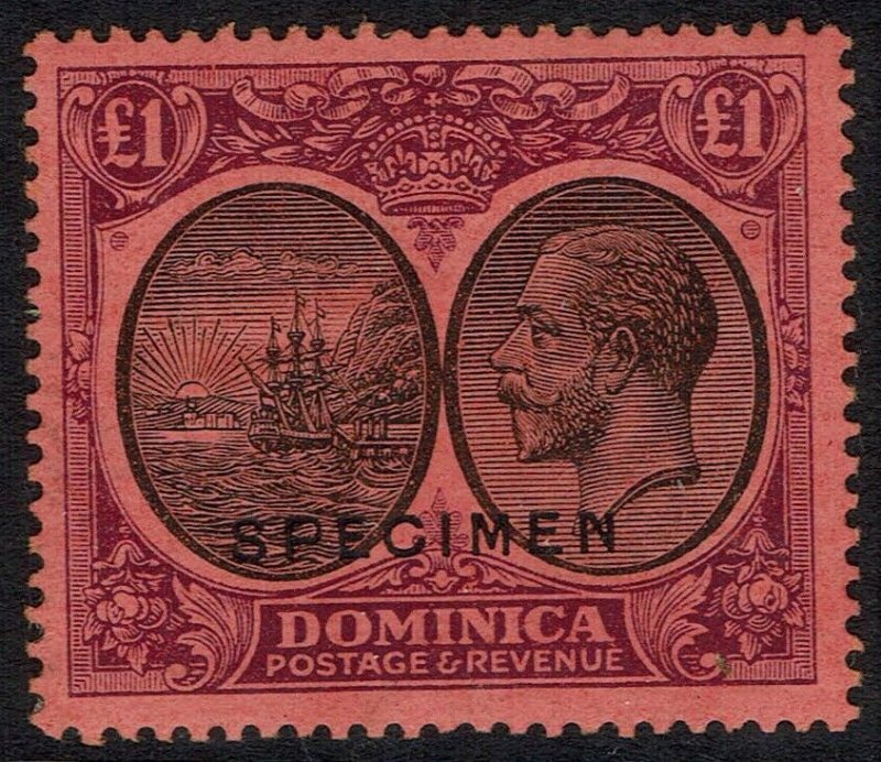 DOMINICA 1923 KGV SHIP SPECIMEN 1 POUND 