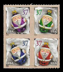 PCBstamps  US #3887/3890a Bk Block $1.48(4x37c)Santa Ornament, MNH, (26)