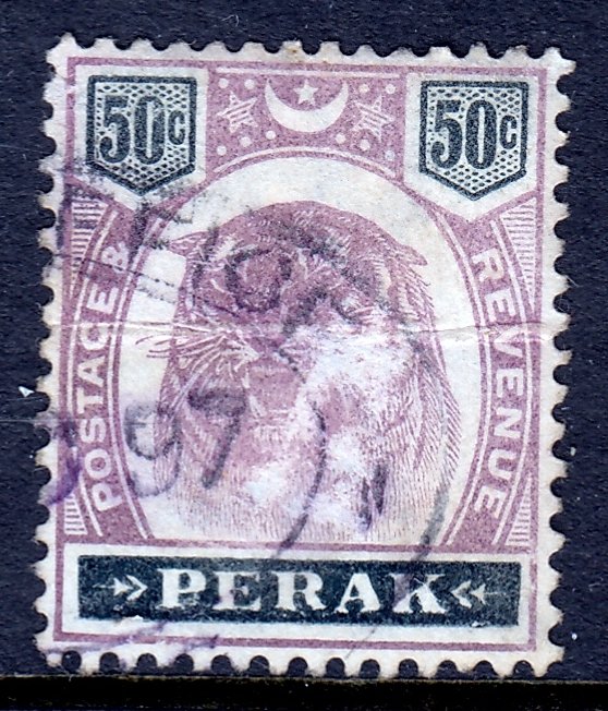 Malaya (Perak)  - Scott #55 - Used - Fiscal cancel - Crease - SCV $45.00