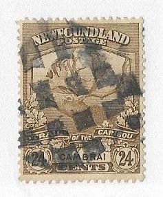 Newfoundland Sc#125   24c Caribou used with cork cancel