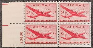 US Scott # c32; 5c  Airmail issue. from 1946; MNH, og; Plt blk of 4; VF center