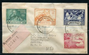 BRITISH GUIANA 1949 UPU REG- FIRST DAY COVER MAILED TO KINGSTON JAMAICA