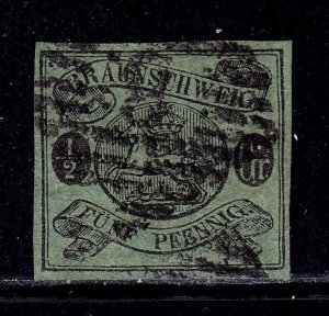 GERMANY (BRUNSWICK) — SCOTT 6 — 1863 ½gr LEAPING SAXON HORSE — USED — SCV $240