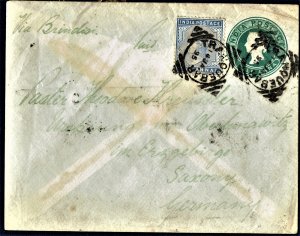 [st3001] DANISH post in INDIA 1895 QV ENTIRE COVER FROM TRANQUEBAR TO GERMANY