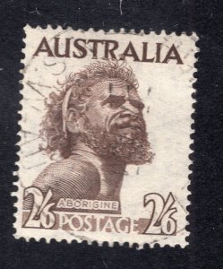 Australia 1952 2sh6p dark brown Redrawn Aborigine, Scott 248 used, value = $1.25