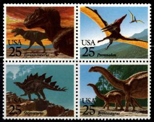 USA Scott 2422-2425b MNH** Dinosaur stamp block