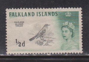 FALKLAND ISLANDS Scott # 128 MH - QEII & Falkland Islands Thrush - Bird