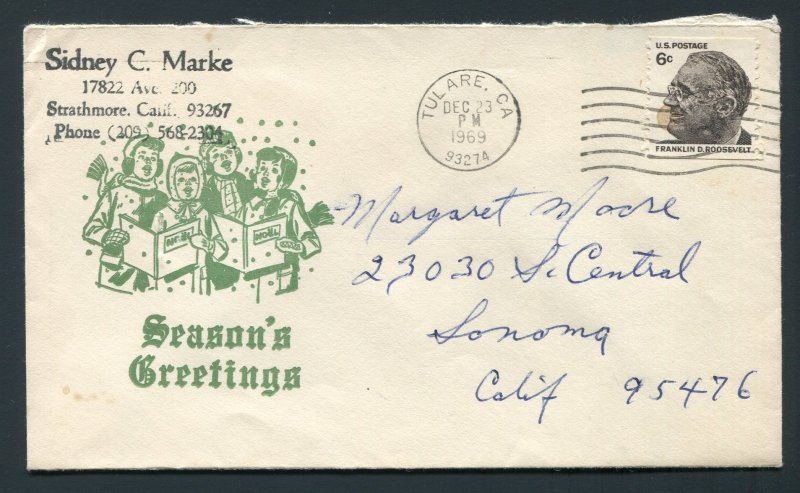 1969 Tulare, California to Sonoma, California - Christmas Cachet