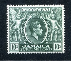 Jamaica 1938 KGVI. 10s myrtle green. MNH. SG133.