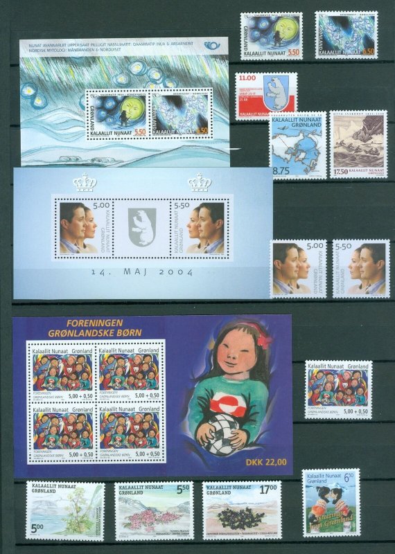 Greenland. 2004 Lot. MNH. 18 Stamps. 3 Souvenir Sheet.