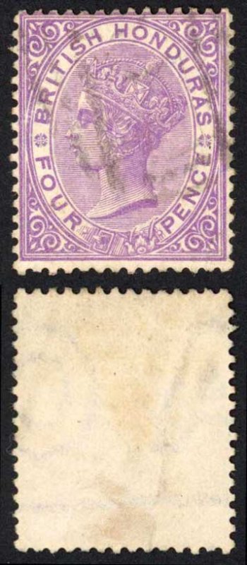British Honduras 4d Mauve wmk Letters AO FINE USED
