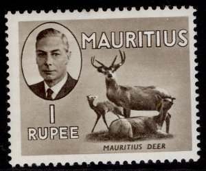 MAURITIUS GVI SG287, 1r sepia, LH MINT.