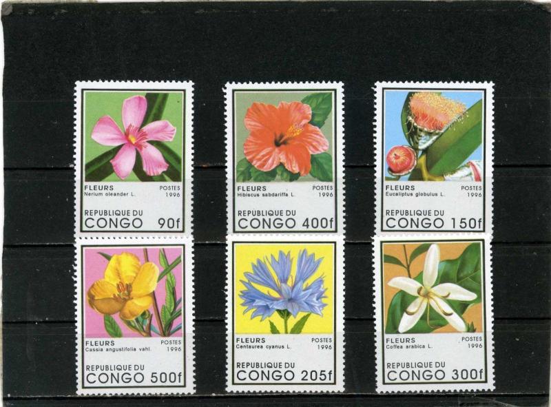 CONGO 1996 FLORA FLOWERS SET OF 6 STAMPS MNH