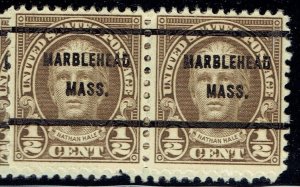 1929 .5c HALE w/Bureau precancel pair f/MARBLEHEAD MA (653-61)! 