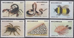 MOZAMBIQUE Sc # 1074-9 CPL MNH SET of 6 - VENEMOUS SPIDERS, SNAKES, FISH ETC