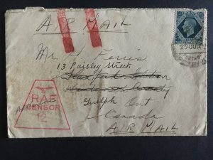 1942 RCAF in England RAF Censored Cover to Gulph Ont Canada Forwarded