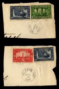 Canada - Scott #142, 143, 145 (x2) on Piece from Pelee Island Ontario 1927