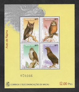 SE)1993 MACAO, FAUNA SERIES, BIRDS OF PREY, SS WITH CONTROL NUMBER, MNH