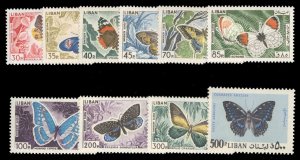 Lebanon C427-436, $143.25, 1965 Butterflies, never hinged