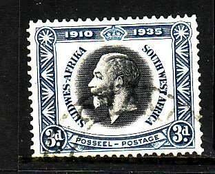 South-West Africa-Sc#123-used 3p KGV Silver Jubilee-Castles-1935-