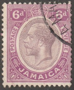 Jamaica stamp, Scott#64, used, hinged,  6 penny,#QJ-64