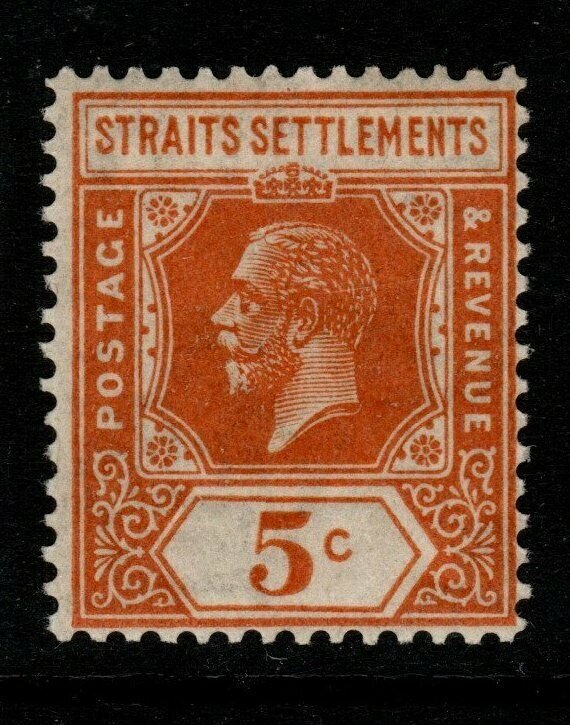 MALAYA STRAITS SETTLEMENTS SG225c 1922 5c ORANGE DIE II MTD MINT