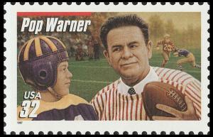 US 3149 Football Coaches Pop Warner red bar 32c single MNH 1997