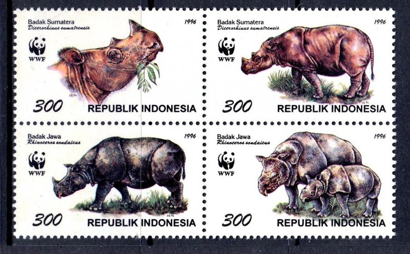 Indonesia 1996 Rhinoceros - WWF Complete Mint MNH Set Block SC 1673
