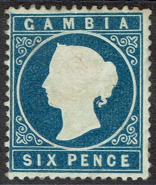 GAMBIA 1880 QV CAMEO 6D WMK CROWN CC UPRIGHT PART GUM