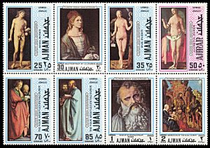 Ajman Michel 637A-644A, MNH, 500th Birthday of Dürer block of 8