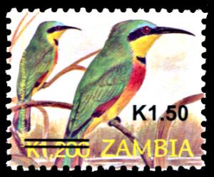 Zambia 1143, MNH, Little Bee-eater Surcharge, difficult to find