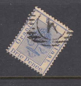 Orange Free State SG 51 used. 1883 3p ultramarine, good Letter K cancel, sound