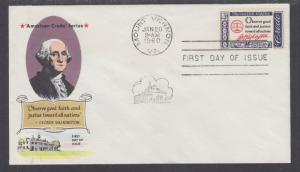 US Mel 1139-13 FDC. 1960 4c Washington's Credo, Fluegel Color Cachet, VF