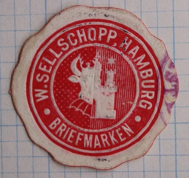 Hamburg Germany W.Sellschopp Briefmarken Philatelic stamp Dealer seal die-cut ad