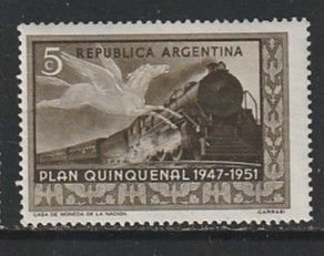 1951 Argentina - Sc 595 - MH VF - 1 single - Pegasus and Train (darker brown)