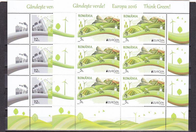 ROMANIA 2016 STAMPS CEPT EUROPE Environment cycling green energy sheets MNH