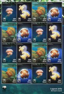 Palau 2014 MNH Lagoon Jelly WWF 16v M/S Marine Jellyfish Stamps