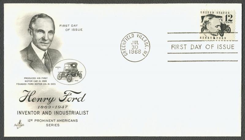 #1286A 12c Henry Ford, Art Craft-Addressed FDC **ANY 4=FREE SHIPPING**