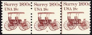 US 1907 MNH VF 18 Cent Surrey 1890's Coil Strip of 3, Plate #16